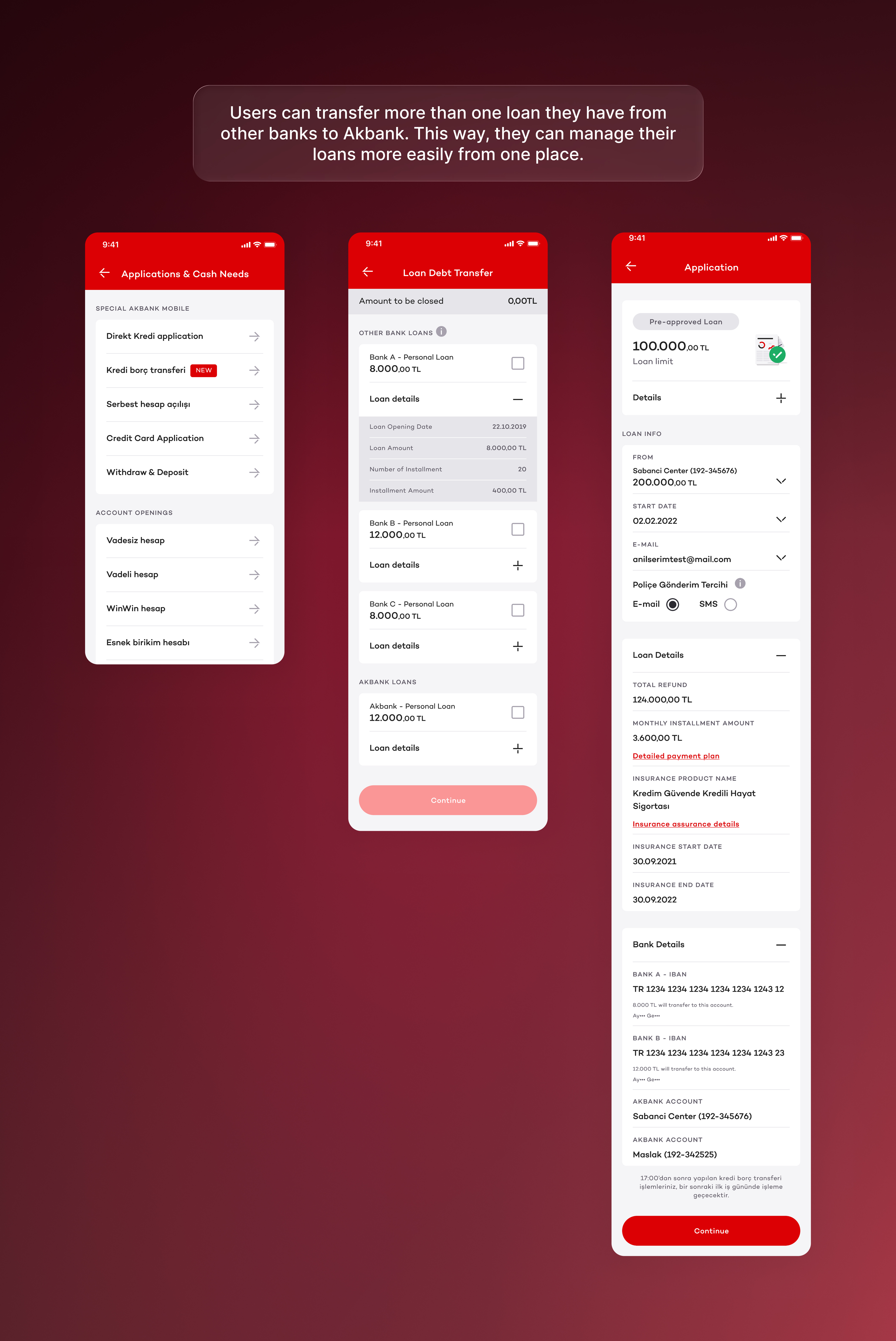 Loan Debt Transfer flow screens